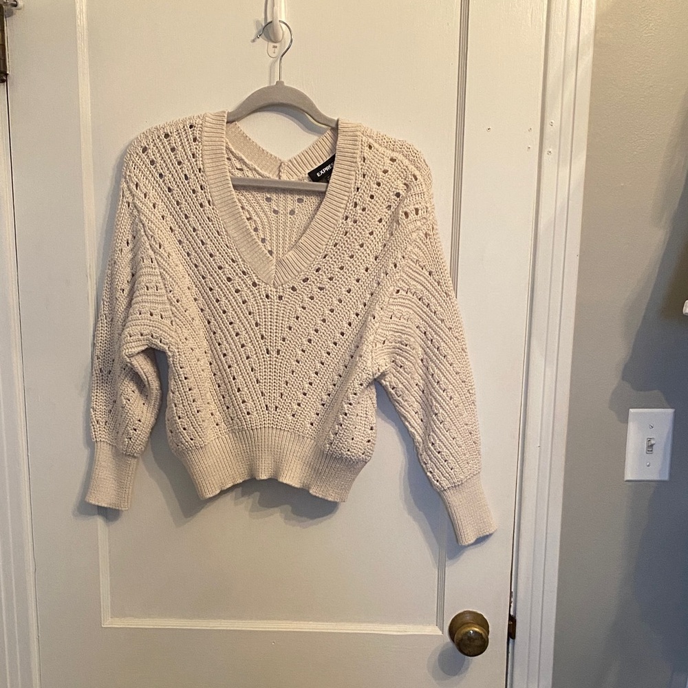 Express Cream V-Neck Sweater